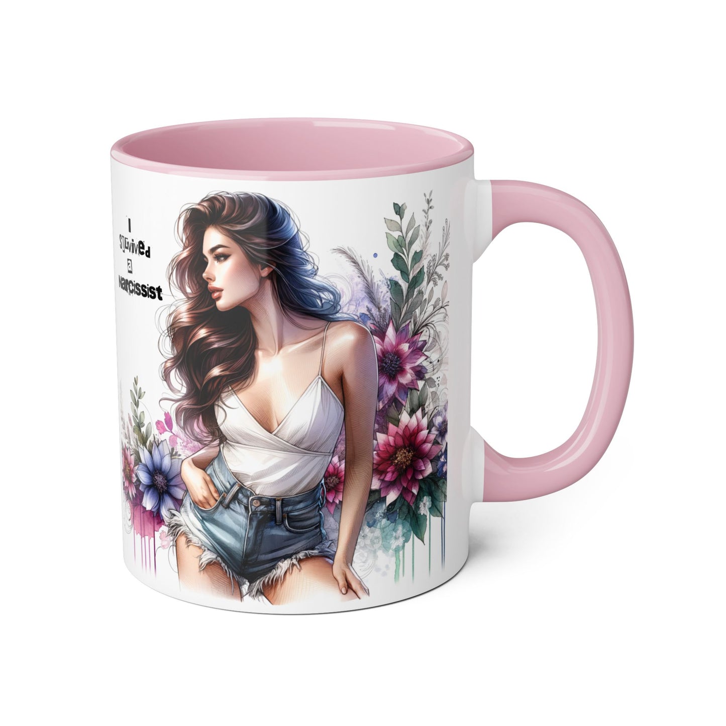 Floral Art Accent Mug, 11oz Coffee Cup, Gifts for Her, Unique Home Decor, Narcissist Quote, Morning Coffee