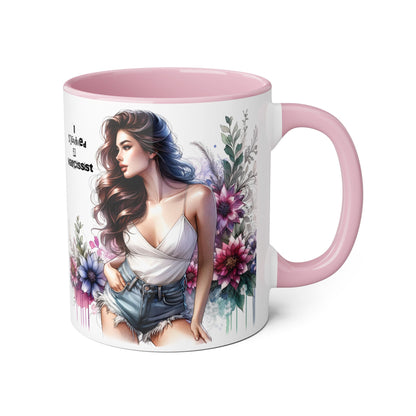 Floral Art Accent Mug, 11oz Coffee Cup, Gifts for Her, Unique Home Decor, Narcissist Quote, Morning Coffee