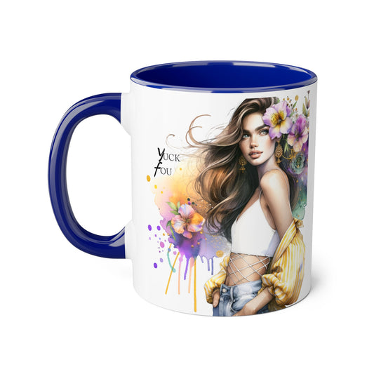 Yuck Fou Colorful Floral Accent Mug - Artistic Coffee Cup, Gift for Her, Trendy Tea Mug, Home Decor, Unique Birthday Present