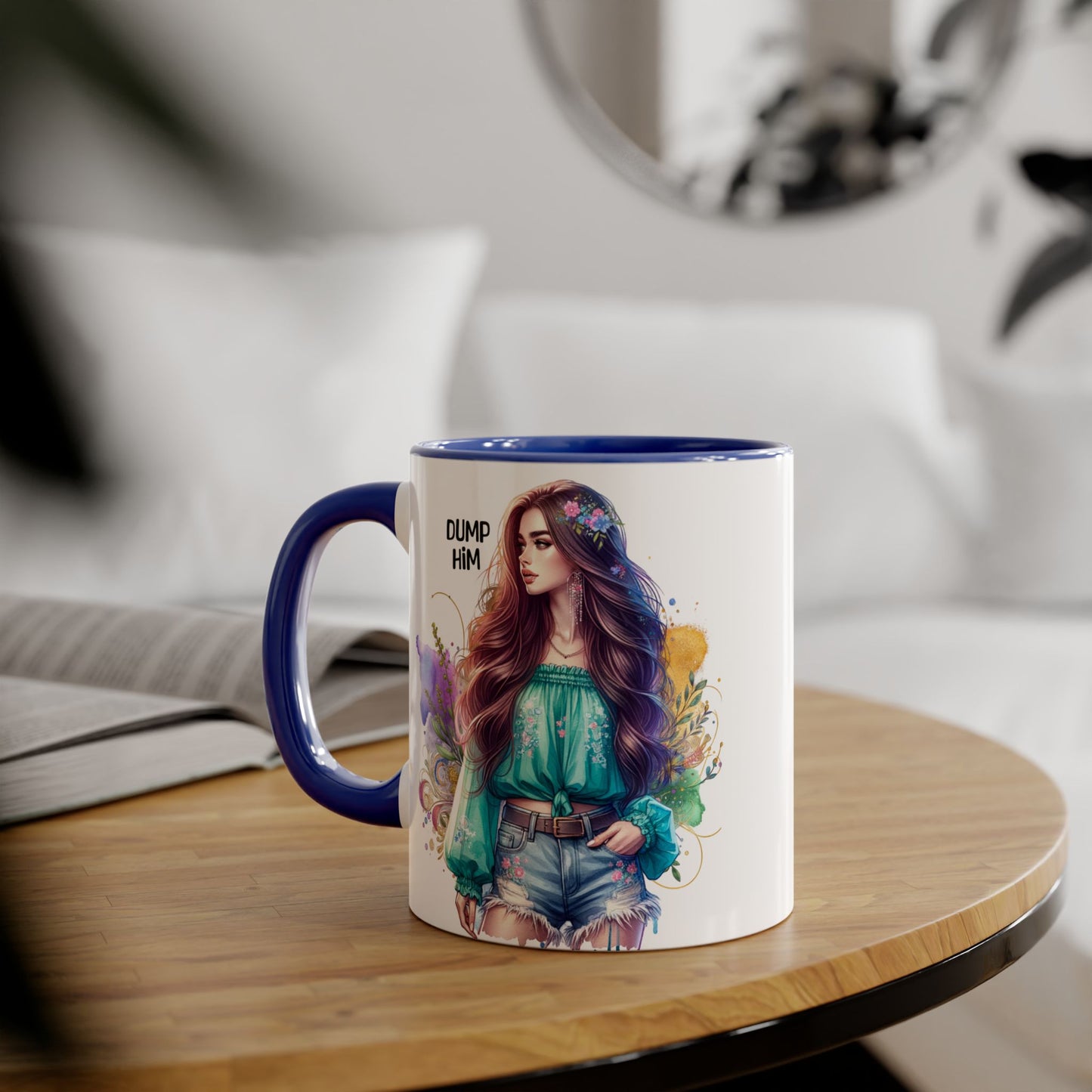 Colorful Dump Him Accent Mug, Inspirational Coffee Cup, Gift for Friends, Motivational Tea Mug, Fun Art Ceramic Cup