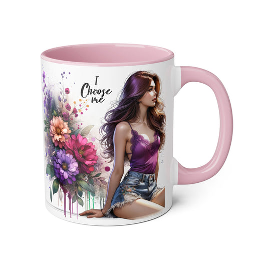 I Choose Me Elegant Floral Accent Mug, Coffee Cup, Tea Mug, Gift for Her, Inspirational Drinkware, Home Decor, Birthday Gift, Art Mug