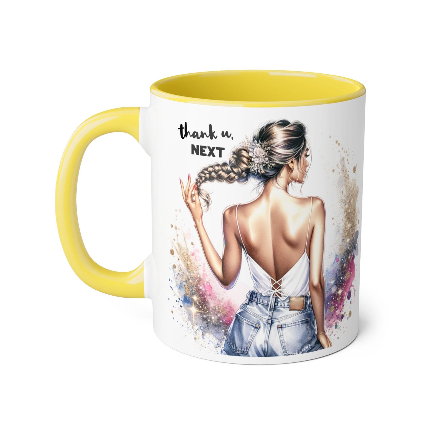 Chic Gratitude Coffee Mug, Thank U Next Mug, Inspirational Gift, Black Handle Accent Mug, Feminine Decor, Coffee Lovers Gift