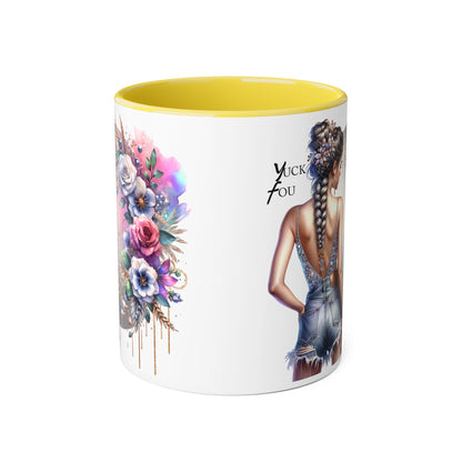 Yuck Fou Boho Floral Accent Mug, 11oz | Artistic Coffee Cup, Gift for Her, Stylish Drinkware, Home Decor, Mother's Day Present