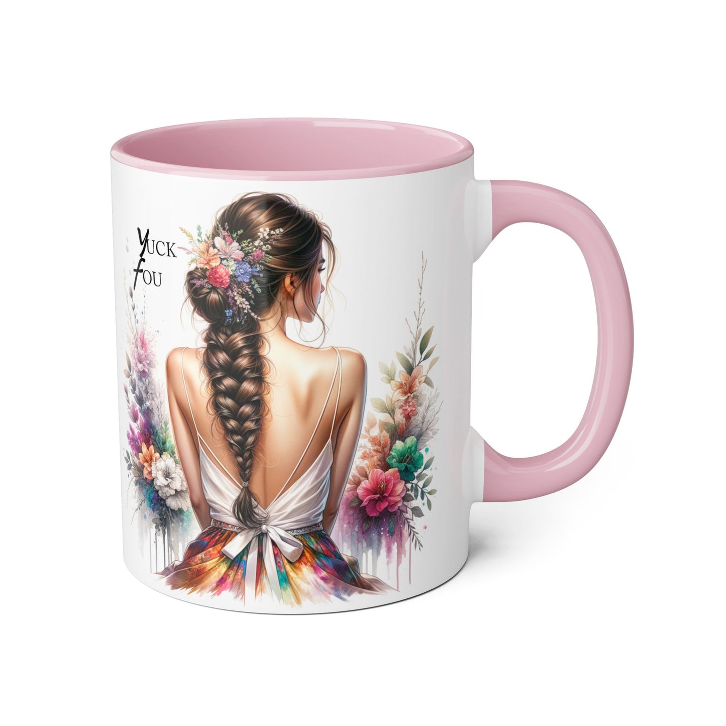 Floral Accent Mug with Yuck Fou Design – Gift for Coffee Lovers, Unique Home Decor, Flower Art Mug, Personalized Drinkware, Boho Style
