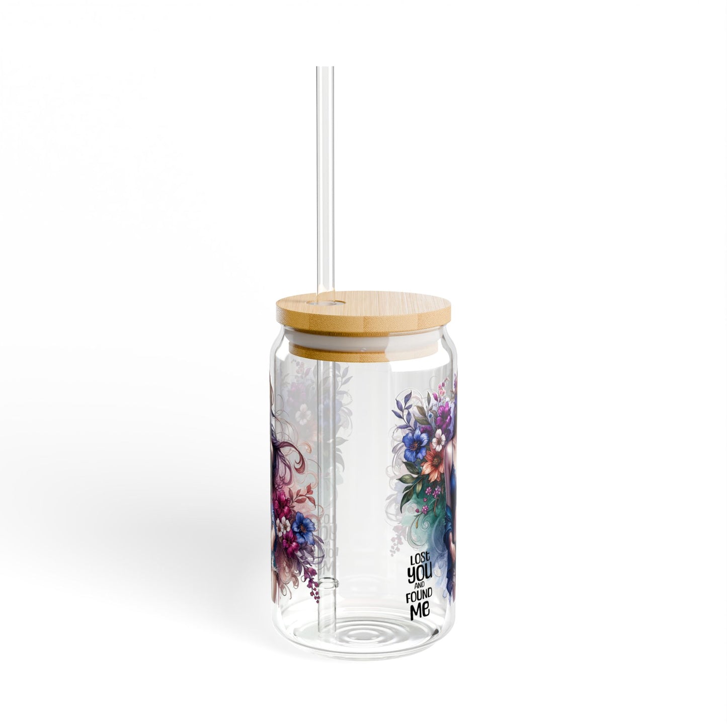 Lost You and Found Me Artistic Sipper Glass, Floral Glass Cup with Straw, Unique Drinkware, Gift for Her, Fun Summer Drinkware