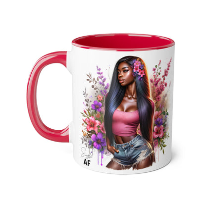 Single AF Floral Portrait Accent Mug, Unique Gift for Coffee Lovers, Home Decor, Self-Care, Birthday, Floral Art Mug, Artistic Coffee Cup