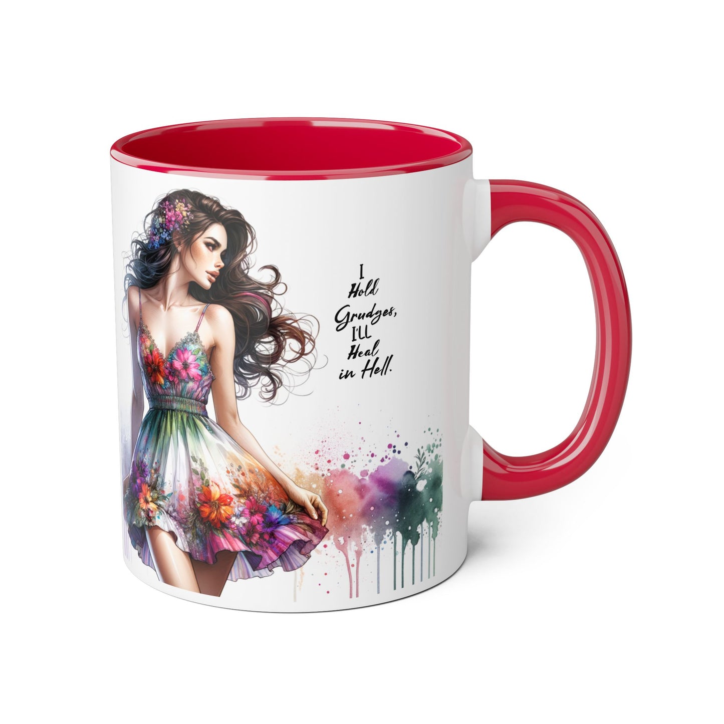 I Hold Grudges, I'll Heal in Hell Floral Art Accent Mug | Inspirational Gift for Her, Coffee Lover, Tea Time, Home Decor, Unique Birthday Present