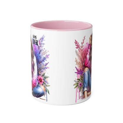 Stylish Gamer Mug, Game Over Coffee Cup, Floral Art Drinkware, Cute Gift for Gamers, Trendy Ceramic Tea Mug