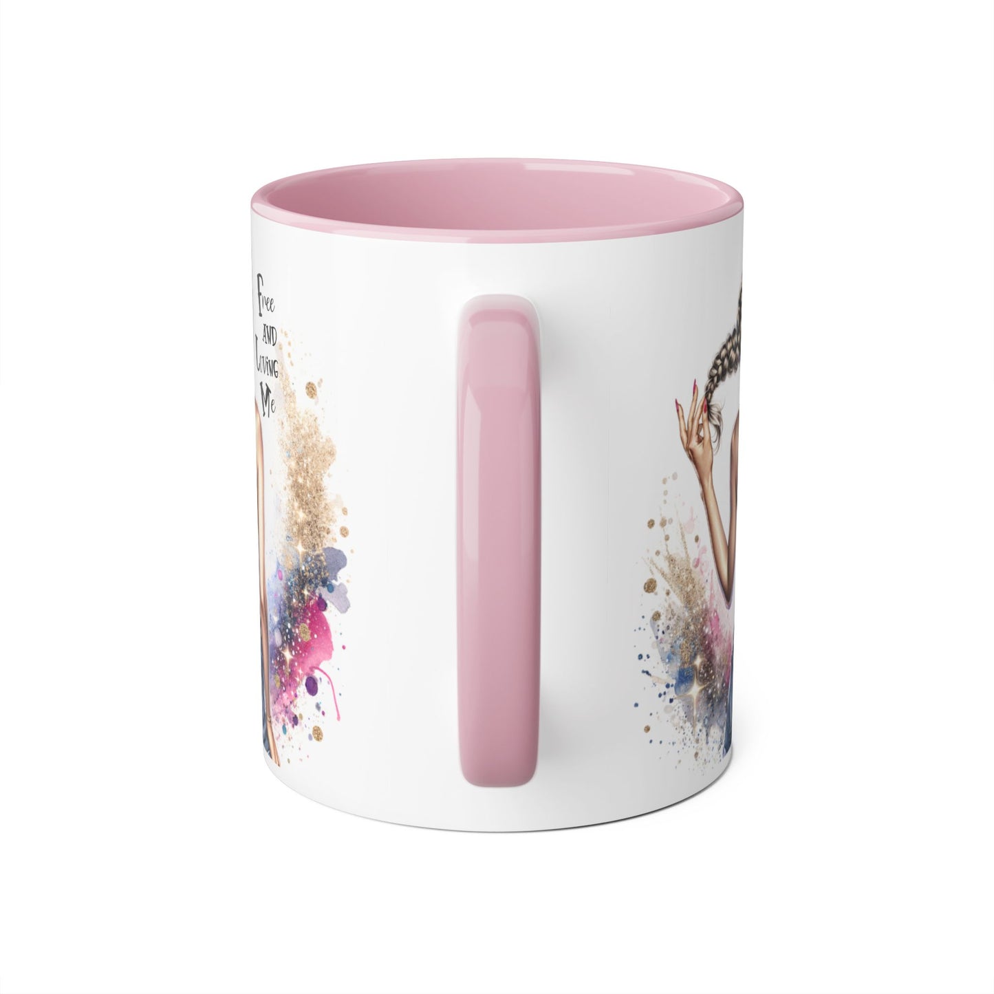 Free and Loving Me Accent Mug, Empowering Coffee Cup, Inspirational Gift, Unique Women’s Mug, Morning Motivation