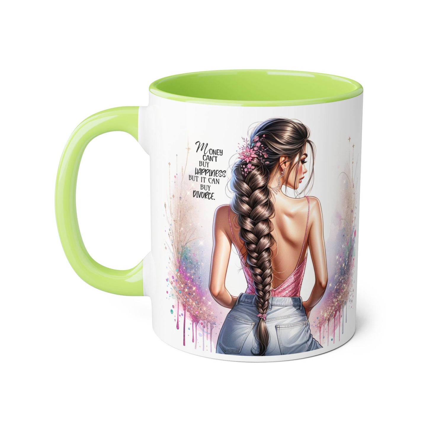 Money Can't Buy Happiness But It Can Buy Divorce Humoristic Empowered Woman Accent Mug, Inspirational Coffee Cup, Gift for Her, Motivational Mugs, Birthday Present, Unique Drinkware