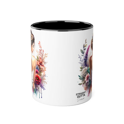 Straight Outta Divorced Humoristic Floral Art Mug, Personalized Gift Mug, Wedding Gift, Coffee Mug, Inspirational Mug, Colorful Accent Mug