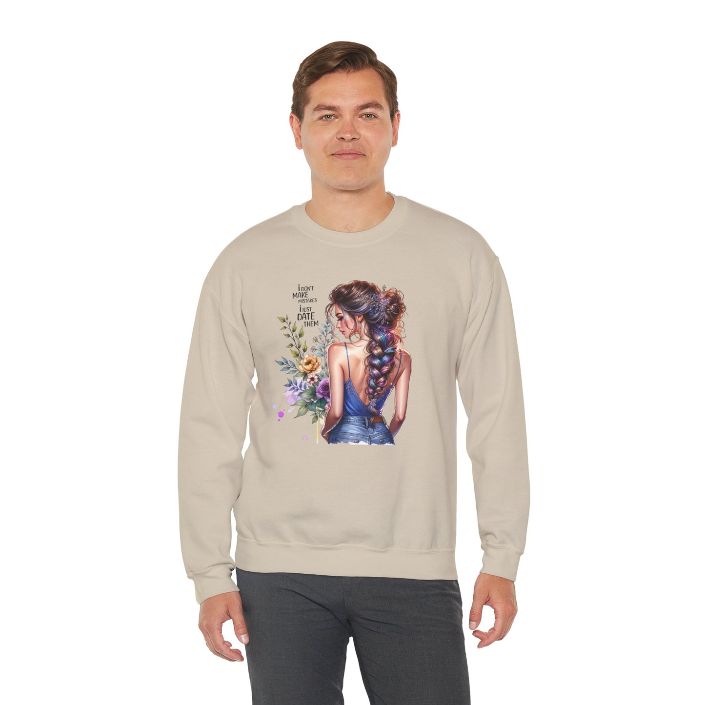 I Don`t  Make Mistakes, I Just Date Them Floral Illustration Crewneck Sweatshirt, Cozy Gift for Her, Casual Fashion, Spring Wardrobe Essential, Art Lover Apparel