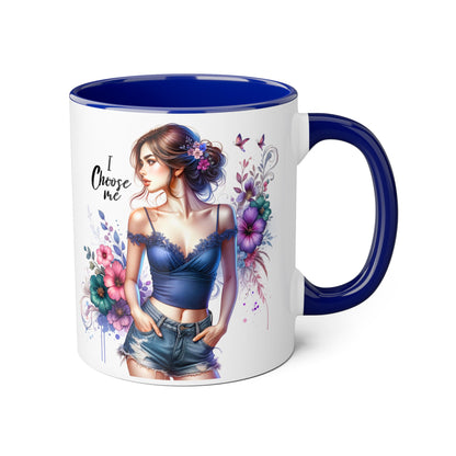 I Choose Me Floral Art Accent Mug, Inspirational Coffee Cup, Gifts for Her, Home Decor, Birthday Present, Self-Care Reminder