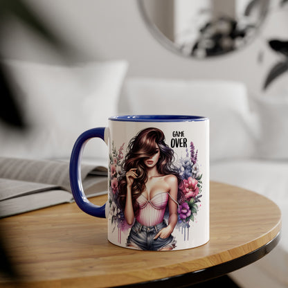 Game Over Floral Accent Mug - 11oz, Coffee Cup for Her, Gift for Gamers, Fun Tea Mug, Unique Kitchen Decor, Women’s Gift Idea