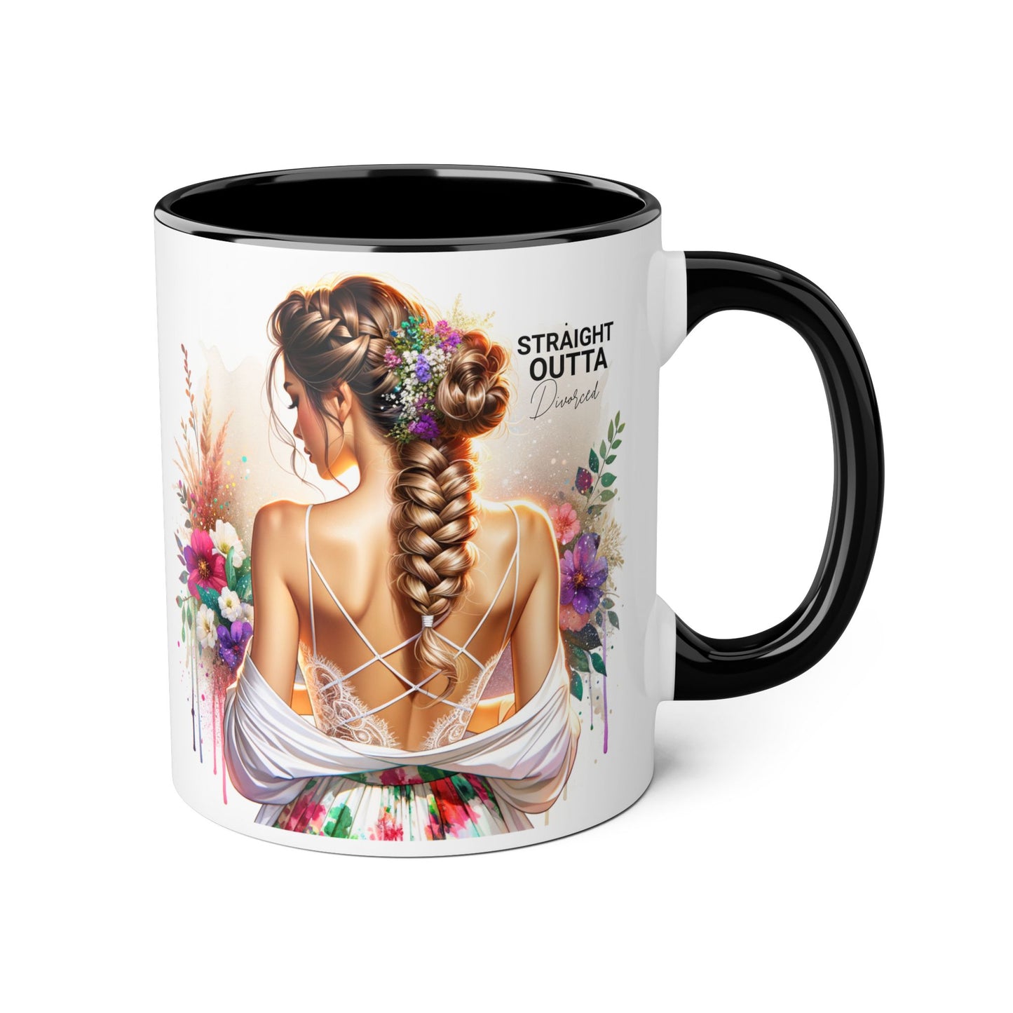 Straight Outta Divorced Humoristic Elegant Floral Accent Mug - Straight Outta Inspired Design, Coffee Cup, Gift for Her, Home Decor, Unique Drinkware, Birthday