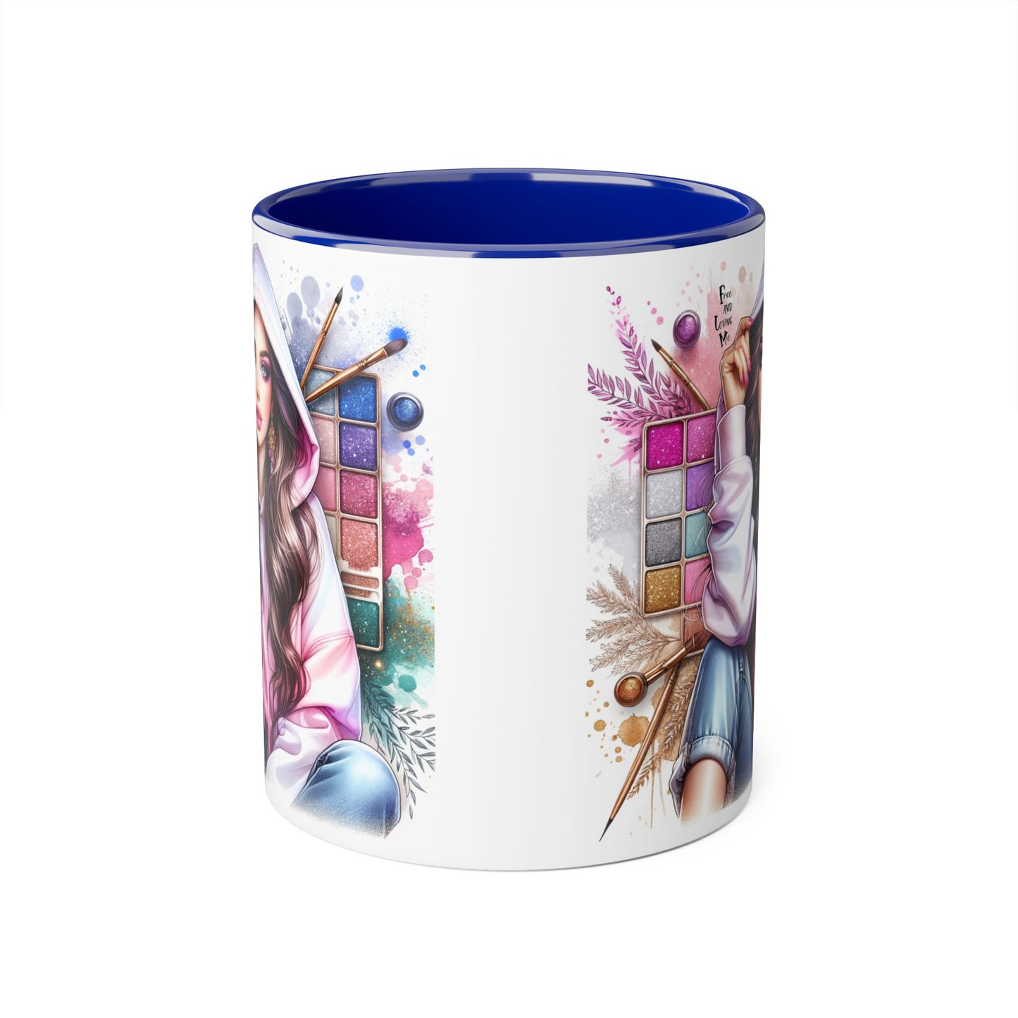Free and Loving Me Artistic Accent Mugs, Fashionista Gift, Makeup Artist Coffee Cup, Unique Artistic Mug, Stylish Beverage Container, Creative Decor