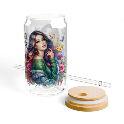 Lost You and Found Me Charming Floral Sipper Glass - Eco-Friendly Drinking Jar with Straw, Perfect Gift for Nature Lovers, Summer Parties, and Home Decor