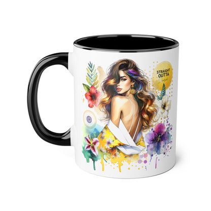Straight Outta Divorced Humoristic Vibrant Accent Mugs, Floral Coffee Cup, Artistic Drinkware, Gift for Her, Home Decor, Unique Mug