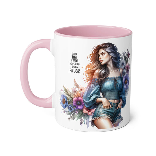 I Am My Own Happily Ever After Whimsical Floral Accent Mug - Perfect Gift for Her, Inspirational Coffee Cup, Self-Care Quotes, Boho Decor, Unique Tea Mug