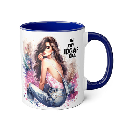 Stylish IDGAF Era Accent Mug, Empowering Gift for Her, Cute Coffee Cup, Trendy Drinkware, Funny Quote Mug, Perfect for Gifting