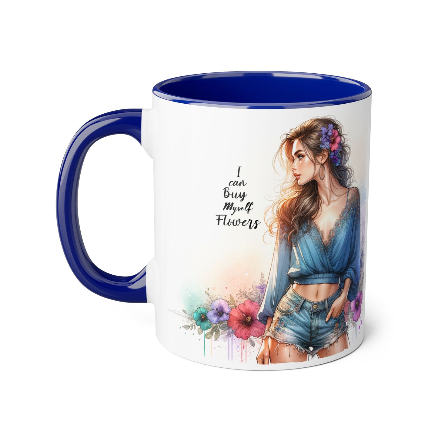 Chic Floral Accent Mug | I Can Buy My Own Flowers | Gift for Her, Coffee Cup, Art Mug, Inspirational Drinkware, Stylish Tea Mug