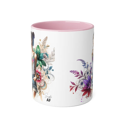 Single AF Boho Flower Accent Mug - Artistic Coffee Cup, Floral Design, Gift for Her, Birthday, Home Decor, Unique Artwork, 11oz