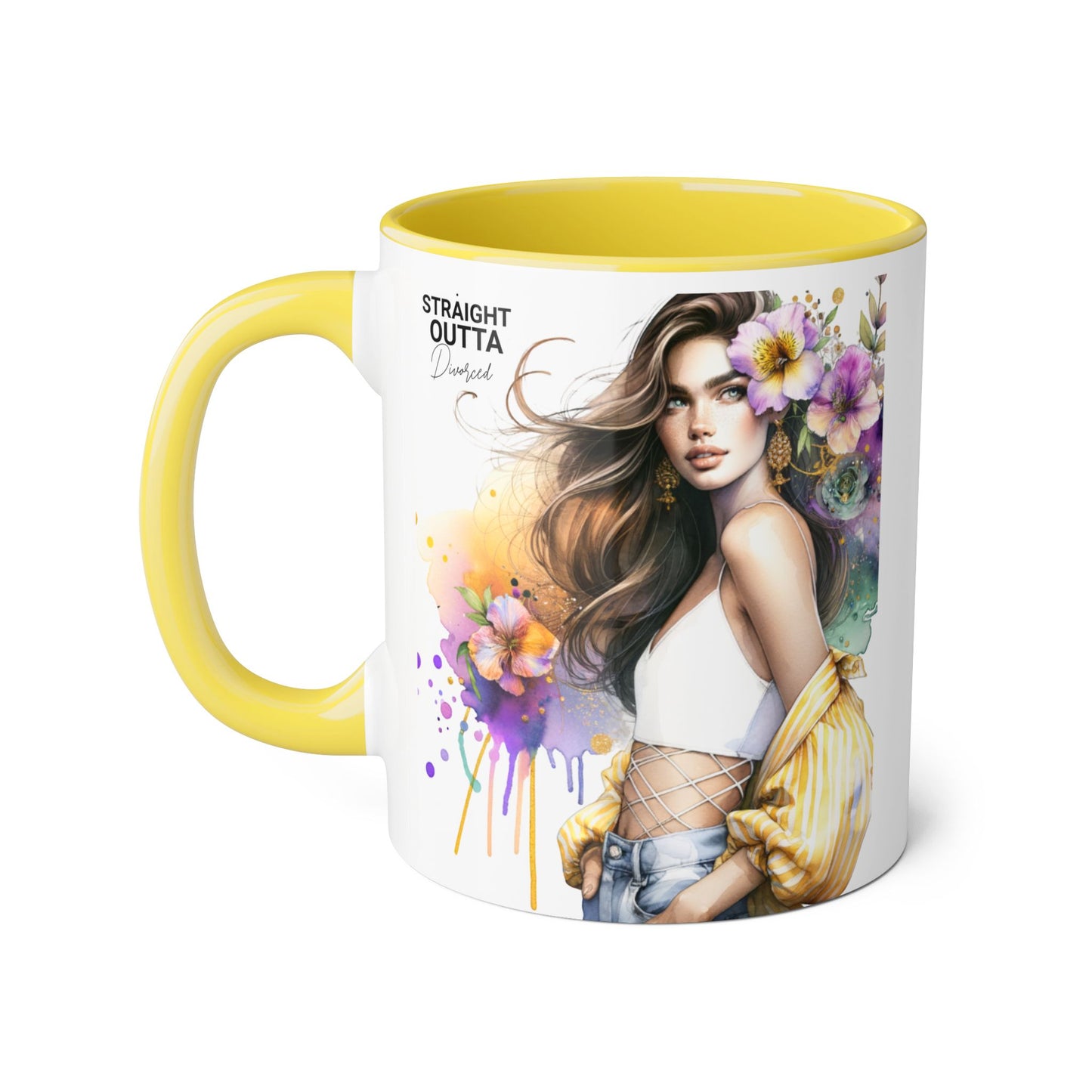 Straight Outta Divorced Humoristic Chic Floral Art Mug - Stylish Coffee Cup for Home or Office, Perfect Gift for Birthdays, Mother’s Day, or Coffee Lovers
