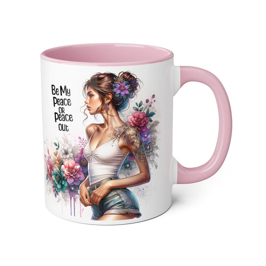 Be My Peace or Peace Out Bohemian Floral Accent Mug - Inspirational Coffee Cup, Gift for Her, Peaceful Vibes, Birthday Present, Home Decor, Artistic Drinkware