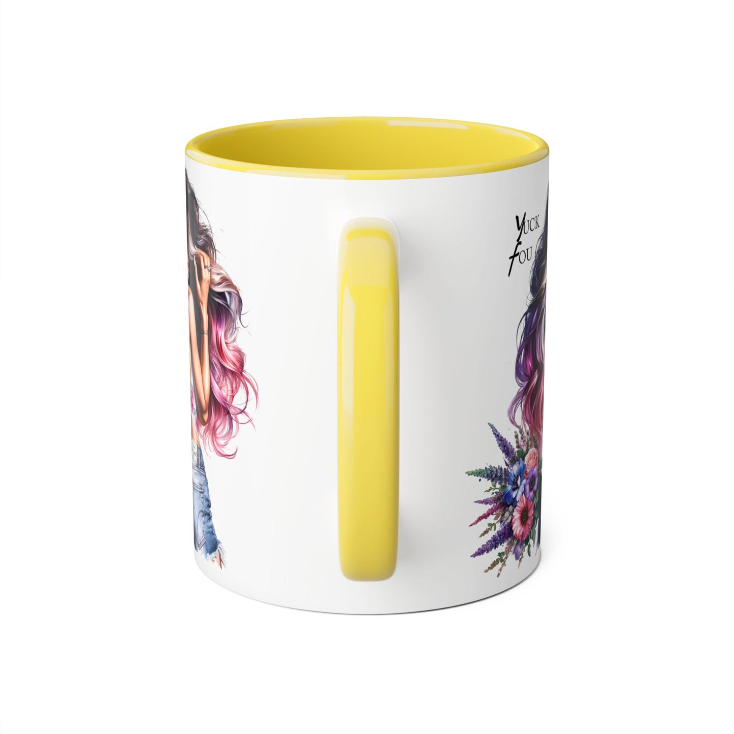 Yuck Fou Bohemian Floral Accent Mug, Artistic Coffee Cup, Unique Gift for Her, Trendy Home Decor, Floral Design