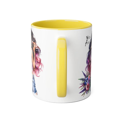 Yuck Fou Bohemian Floral Accent Mug, Artistic Coffee Cup, Unique Gift for Her, Trendy Home Decor, Floral Design