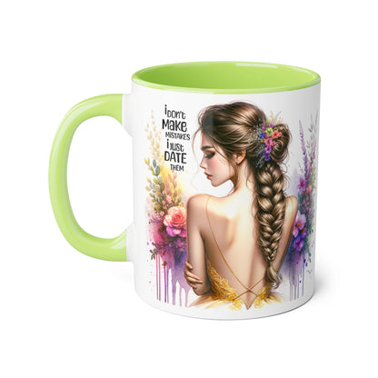 I Don't Make Mistakes, I Date Them Floral Art Accent Mug - Vibrant Coffee Cup for Nature Lovers, Gift for Her, Floral Decor, Motivational Quote, Rustic Kitchen