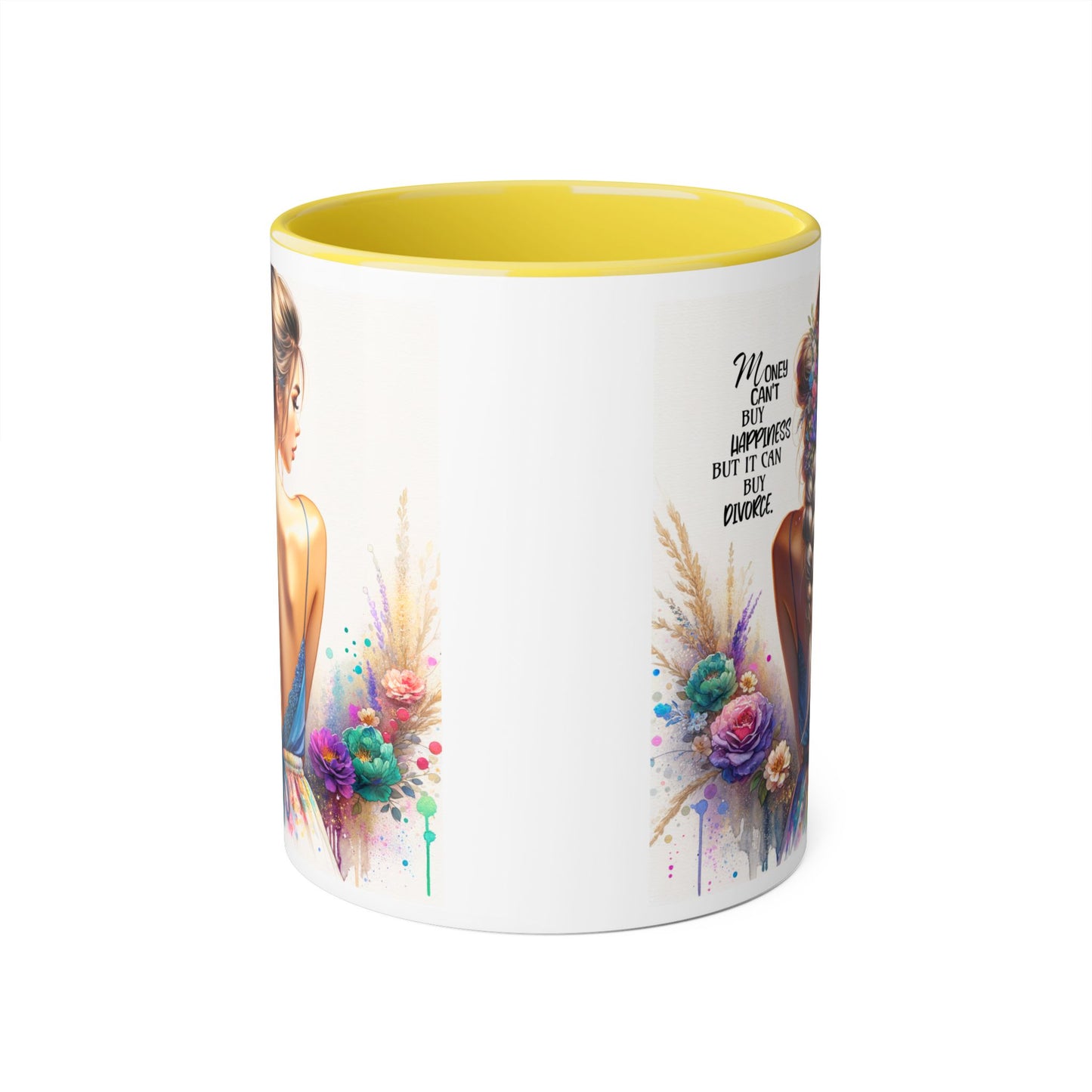 Money Can't Buy Happiness But It Can Buy Divorce Humoristic Empowering Accent Mugs | Inspirational Gift for Women | Unique Coffee Mug | Floral Design | Self-Care Reminder | Motivational Quote