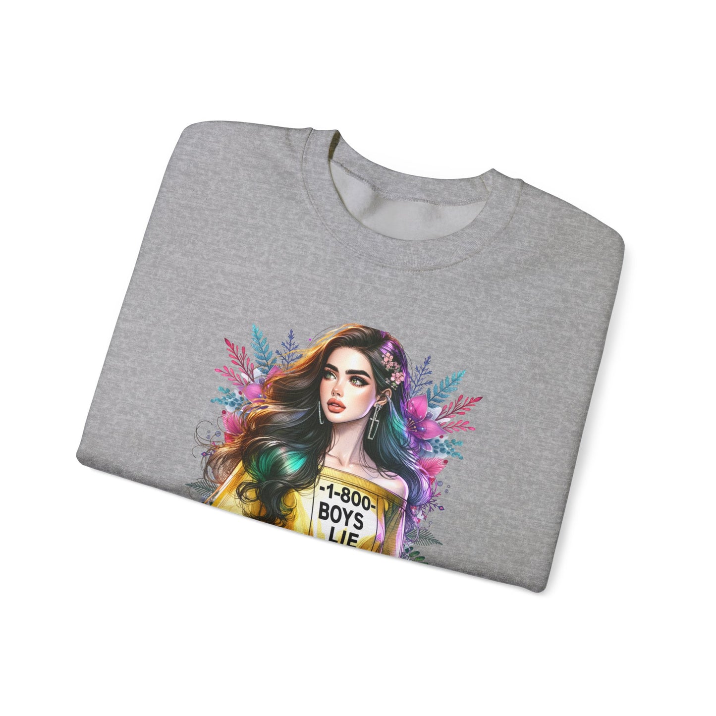 1-800-Boys-Lie Colorful Graphic Crewneck Sweatshirt - 'Boys Lie' Design, Unisex Sweatshirt, Trendy Gift, Casual Wear, Comfortable Outfit