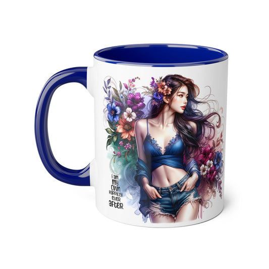 I Am My Own Happily Ever After Whimsical Floral Accent Mug - Perfect for Tea Lovers, Gift for Her, Custom Drinkware, Creative Home Decor, Inspirational Coffee Cup