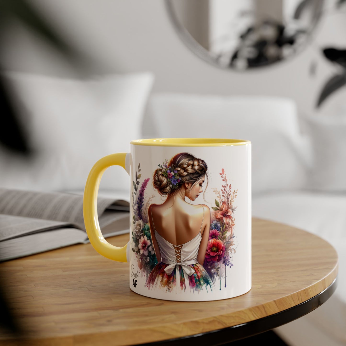 Single AF Floral Elegance Mug, Custom Coffee Cup, Gift for Her, Bridesmaid Present, Artful Design, Home Decor