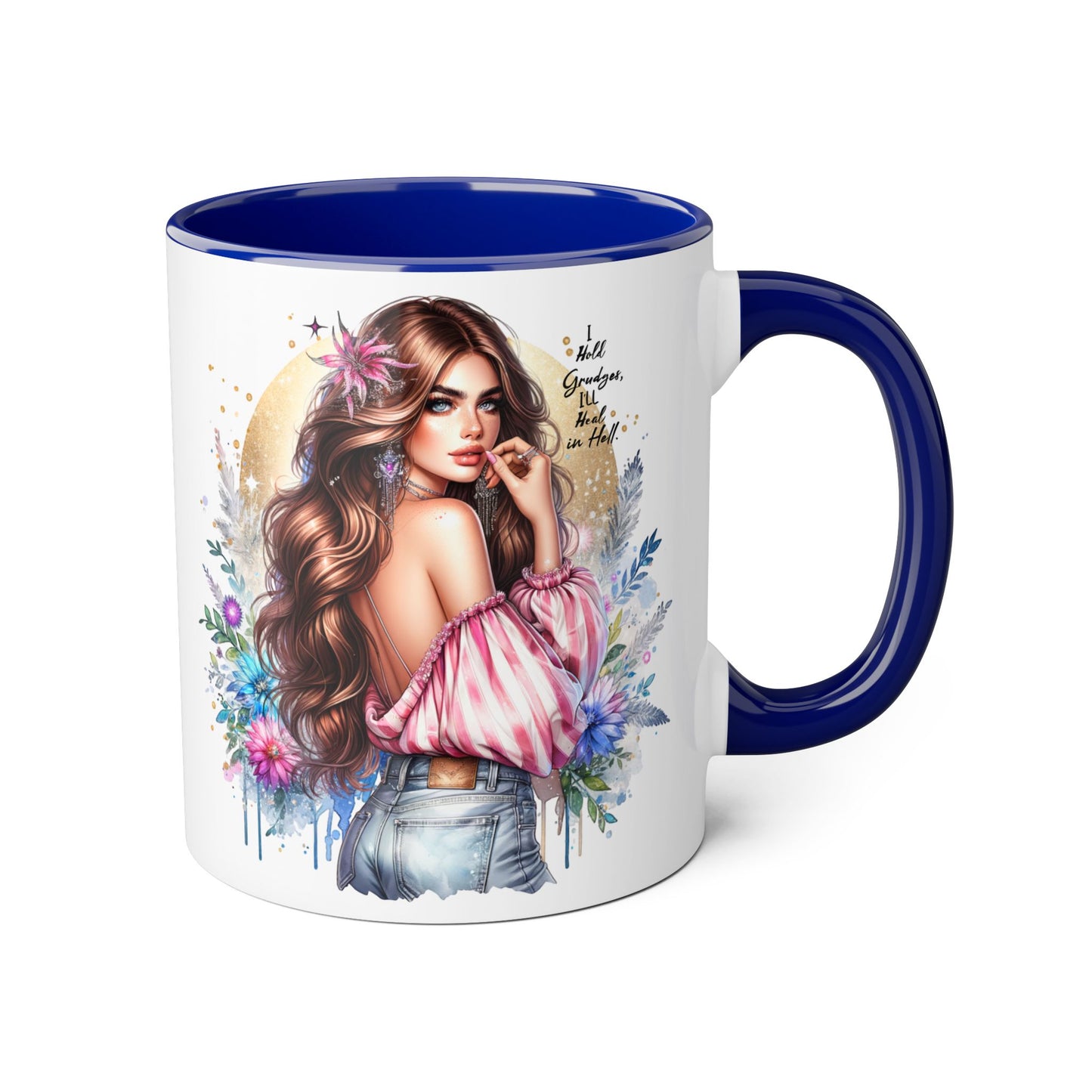 I Hold Grudges, I'll Heal in Hell Stylish Accent Mug, Floral Coffee Cup, Gift for Her, Tea Time Essentials, Boho Chic Mug, Perfect for Birthdays, Casual Everyday Use