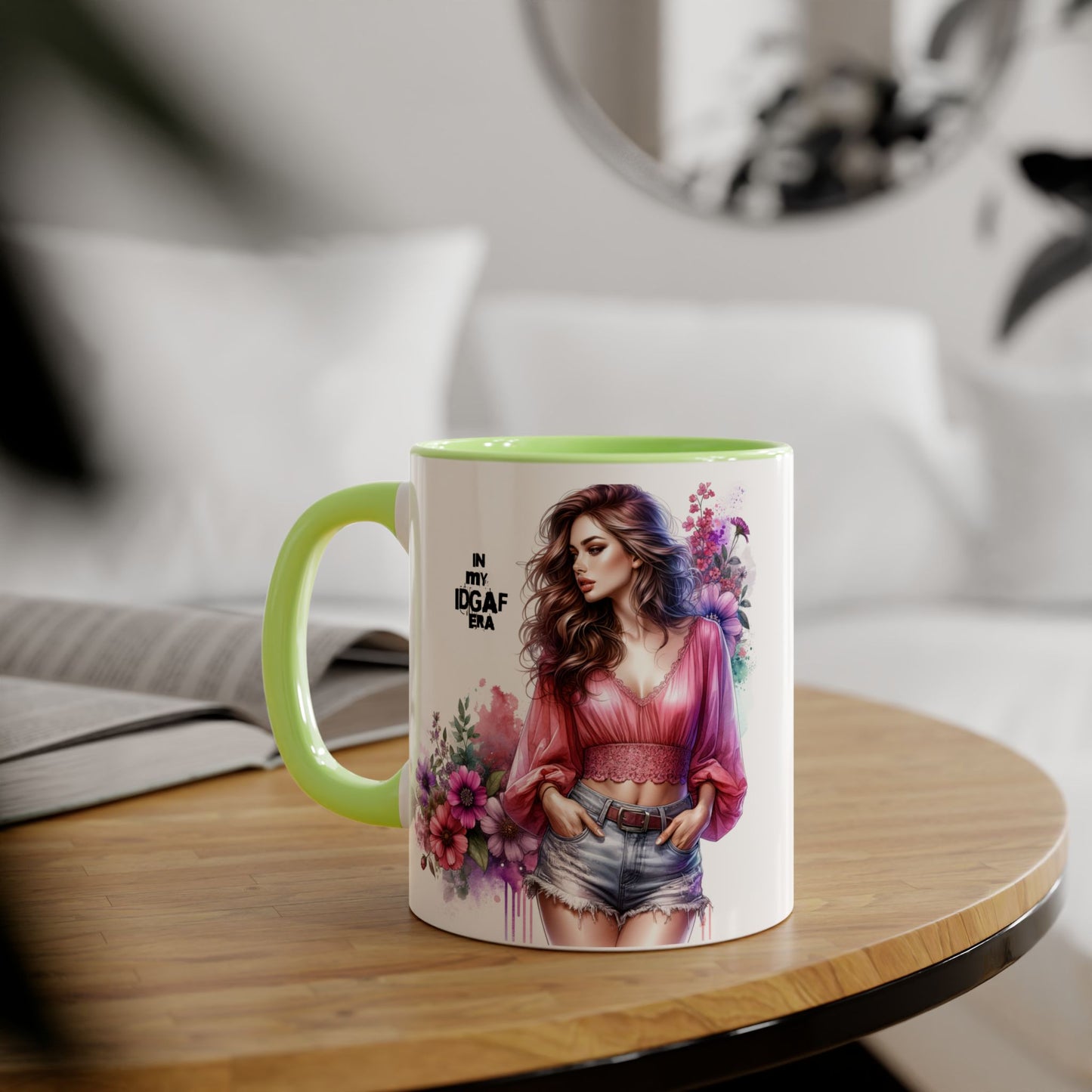 Floral IDGAF Accent Mug - Coffee Cup, Gift for Her, Trendy Mug, Unique Kitchen Decor, Flower Design
