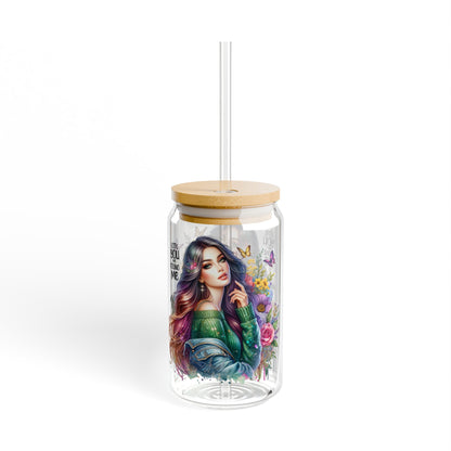 Lost You and Found Me Charming Floral Sipper Glass - Eco-Friendly Drinking Jar with Straw, Perfect Gift for Nature Lovers, Summer Parties, and Home Decor