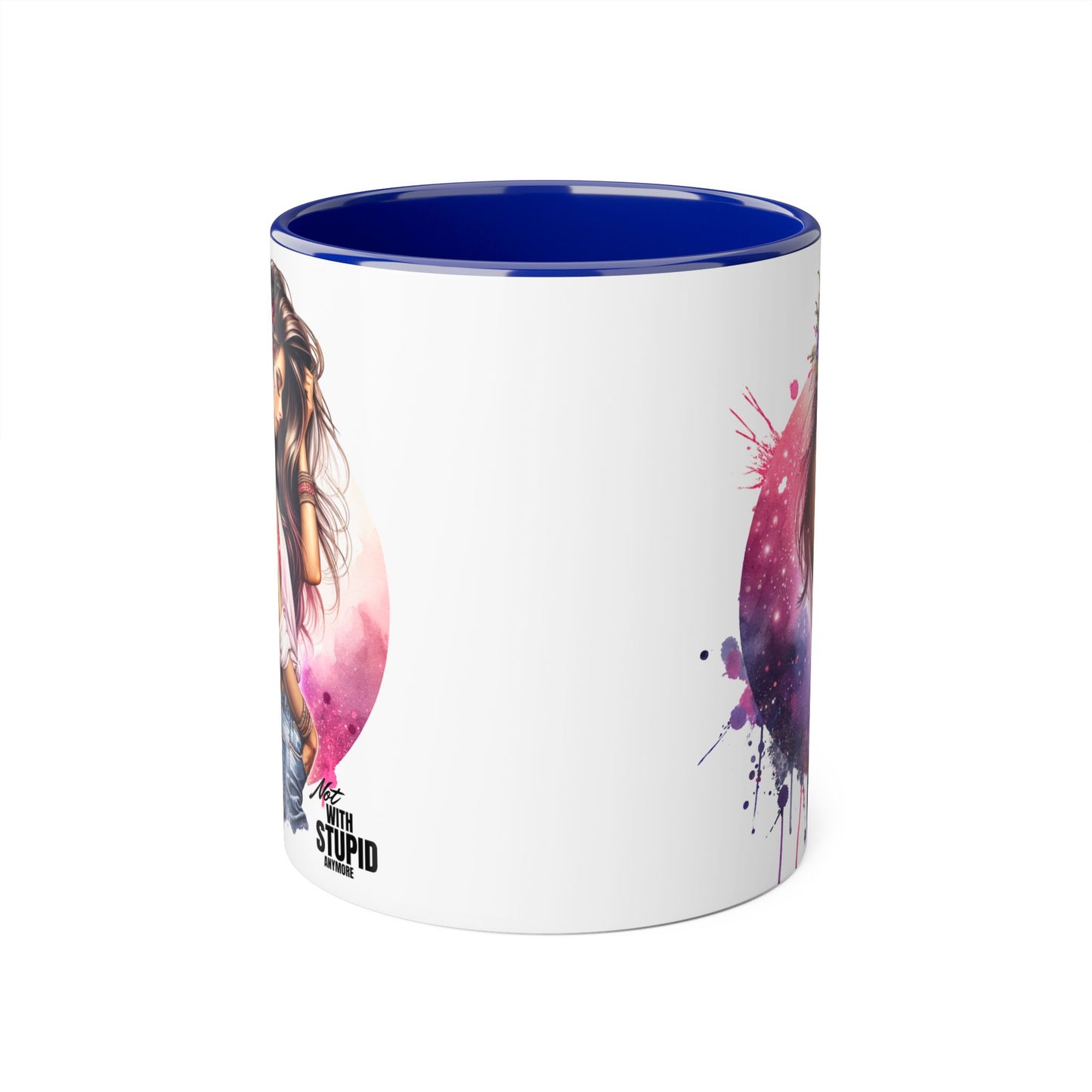 Not With Stupid Anymore Humoristic Artistic Accent Mug - Unique Drinkware for Art Lovers, Perfect Gift for Birthdays, Holidays, or Just Because