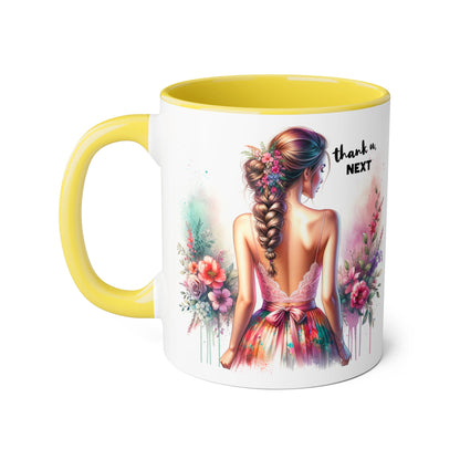 Thank U, Next Artistic Floral Accent Mug, Thank U Next Coffee Cup, Colorful Tea Mug, Gift for Her, Inspirational Art Drinkware