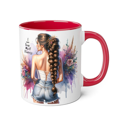 Floral Accent Mug, I Can Buy My Own Flowers Coffee Cup, Gift for Flower Lovers, Cute Floral Mug, Tea Cup for Women