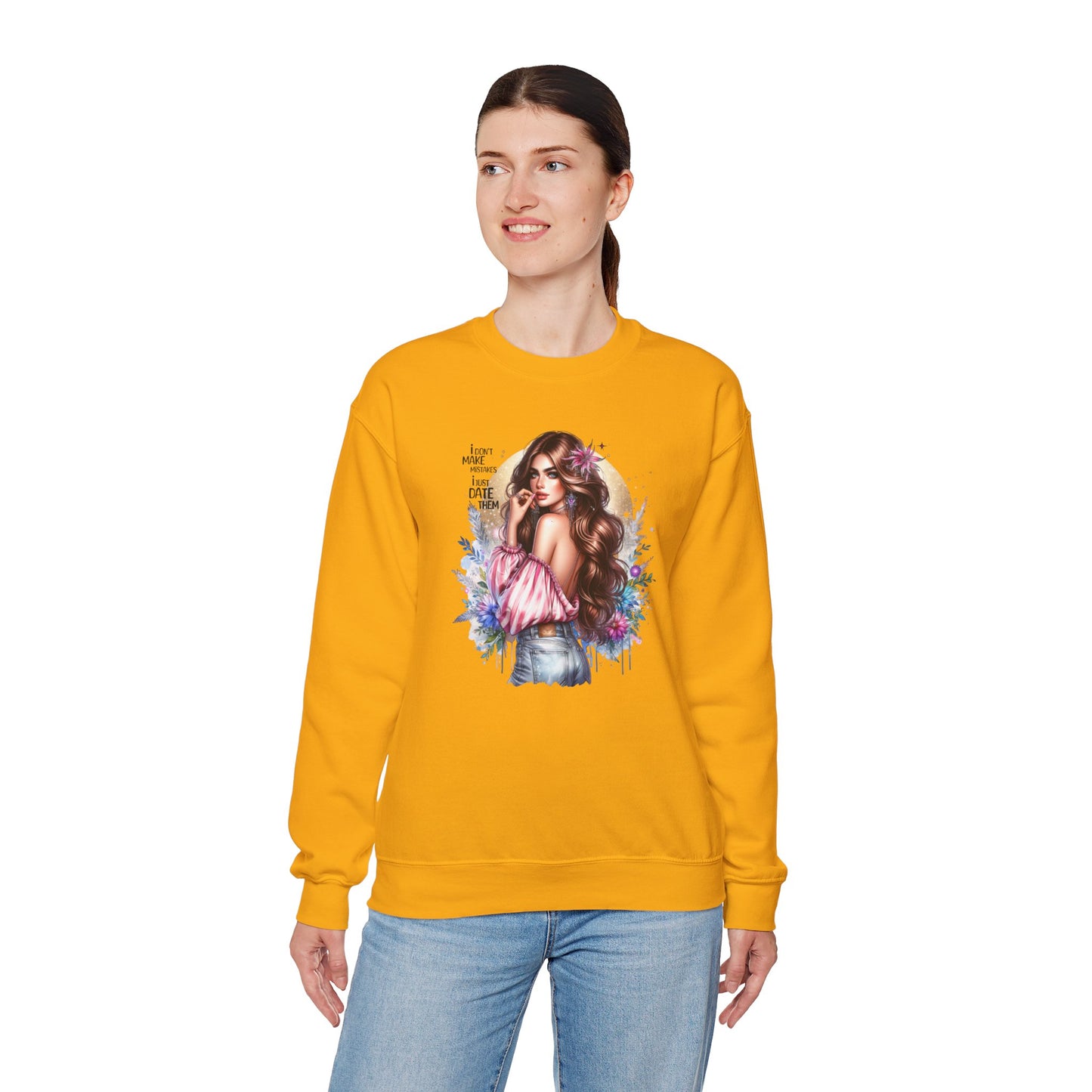 I Don't Make Mistakes, I Just Date Them Boho Chic Crewneck Sweatshirt, Cozy Gift for Her, Fashionable Layering Piece, Art-Inspired Apparel, Perfect for Special Occasions