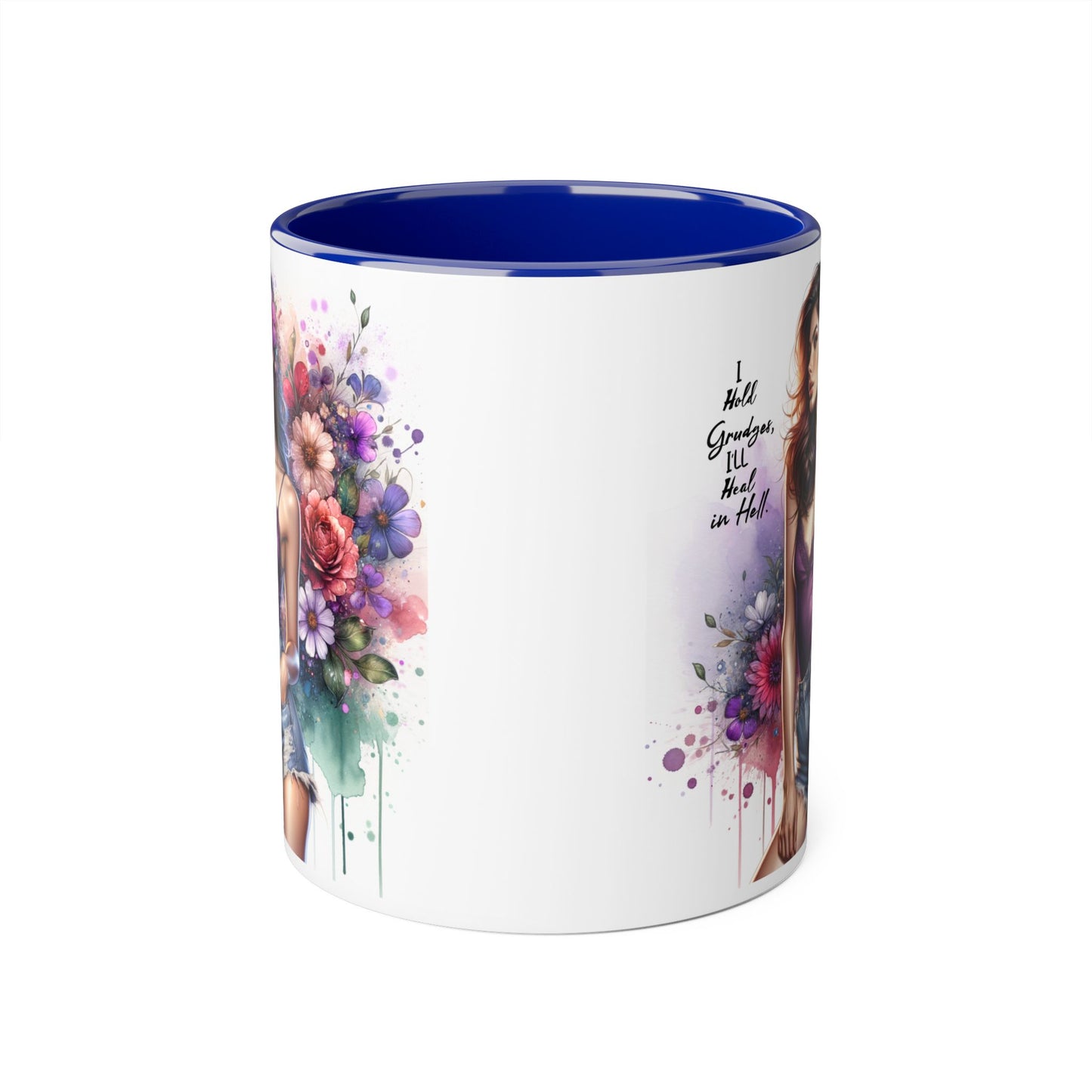 I Hold Grudges, I'll Heal in Hell Stylish Accent Mug with Floral Design, Inspirational Gift for Her, Coffee Lover's Cup, Unique Home Decor, Birthday or Holiday Present