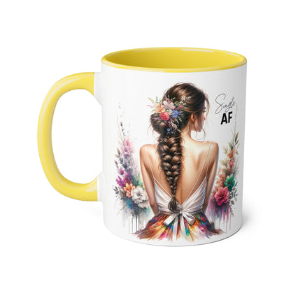 Single AF Bohemian Accent Mug - Smile AF, Floral Coffee Cup, Gift for Her, Inspirational Drinkware, Home Décor, Unique Present