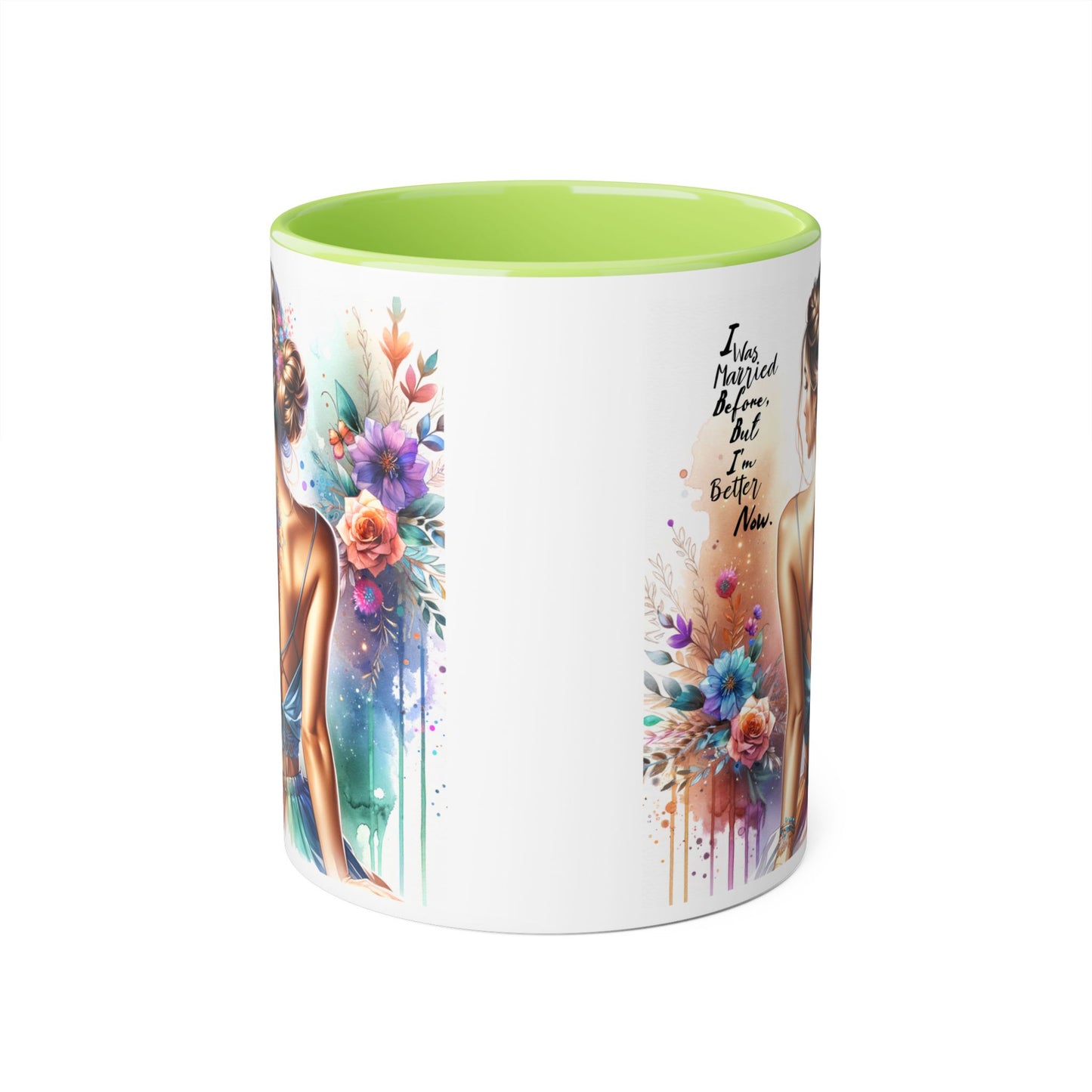 I Was Married Before But I'm Better Now Humoristic Elegant Floral Mug - Inspirational Gift for Her, Coffee Lover, Art Enthusiast, Self-Care Reminder, Unique Home Decor