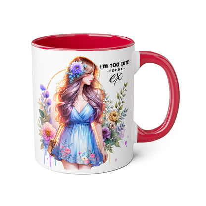 I'm Too Cute For My Ex Floral Ex-Partner Mug, Coffee Cup for Breakup Gifts, Girlfriend Present, Humor Mug, Cute Gift Idea for Her