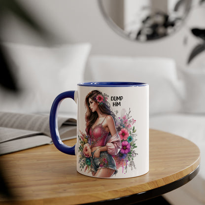 Floral Accent Mug, 11oz Coffee Cup, Gift for Her, Inspirational Mug, Cute Floral Design, Self-Love Coffee Mug