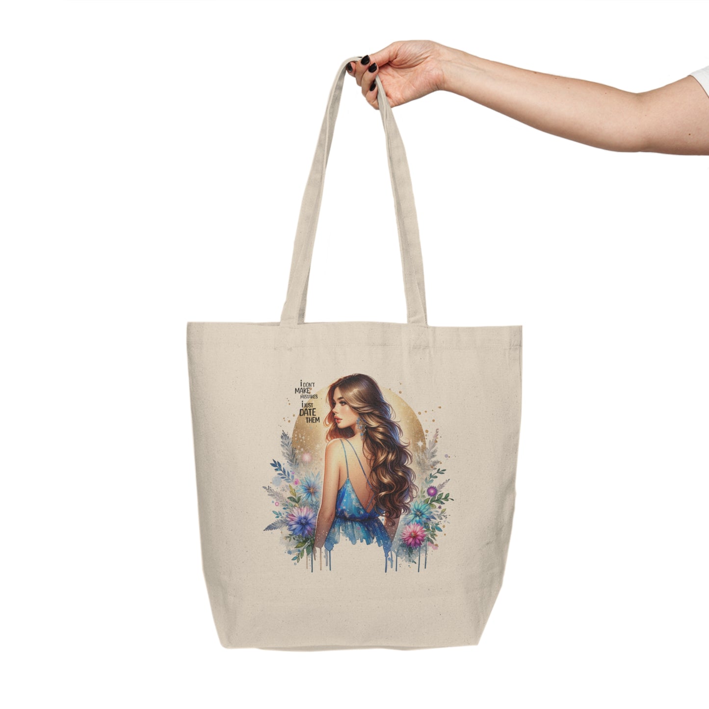 I Don`t Make Mistakes, I Just Date Them Floral Art Canvas Shopping Tote | Eco-Friendly Bag | Gift for Her | Market Tote | Reusable Grocery Bag | Stylish Everyday Carry