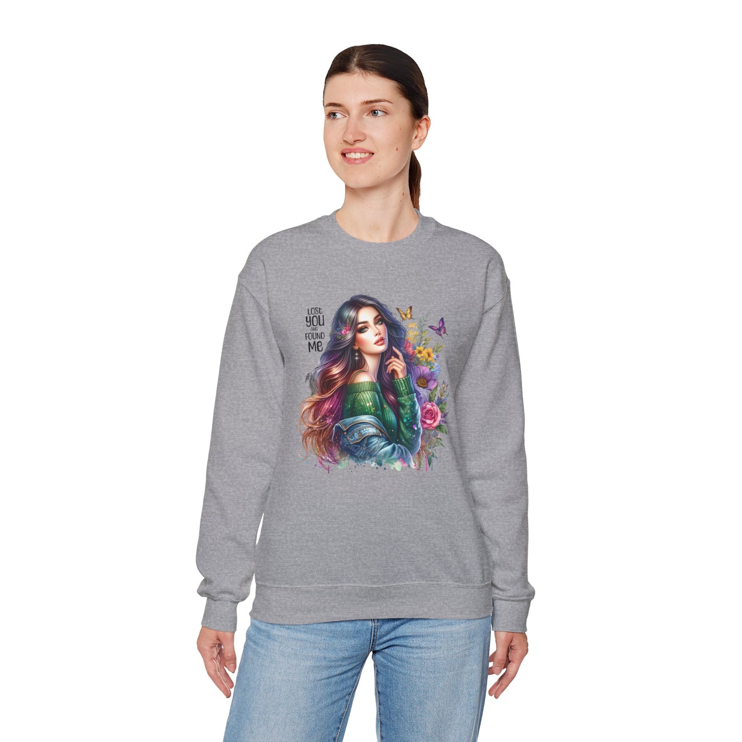 Lost You And Found Me Bohemian Floral Crewneck Sweatshirt, Cozy Graphic Sweatshirt, Gift for Her, Unique Art Pullover, Spring Fashion Crew