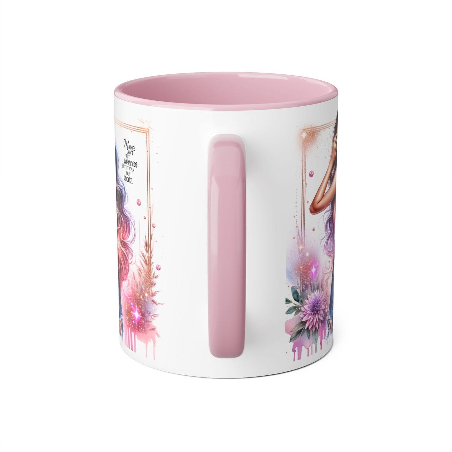 Money Can't Buy Happiness But It Can Buy Divorce Humoristic Gorgeous Floral Accent Mug, Inspirational Coffee Cup, Perfect Gift for Her, Girl Boss Mug, Motivational Drinkware